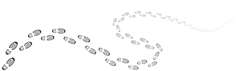 Step footprints paths. footstep prints and shoe steps . shoe tread footprints vector illustration isolated on white background.