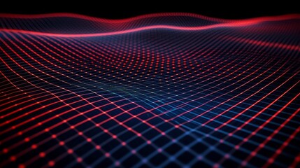Obraz premium This visual showcases a captivating dark blue grid overlay on a black background, accented by luminous red lines and dots. The design exudes a modern, technological feel, perfect for digital artwork