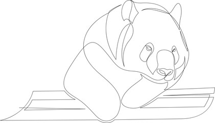 Continuous one line drawing of panda bear on a tree. Minimalism style animal design. Vector illustration.