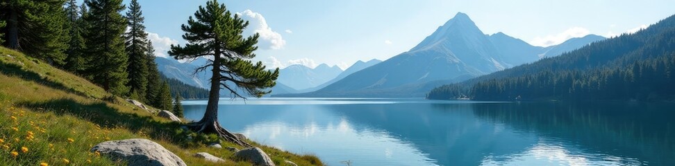 Ancient white pine tree in Crater Lake scenery, nature, solitude, lakes