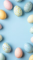 Minimalist Easter Eggs Arrangement on Blue Background for Festive Spring Decoration