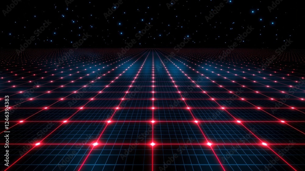 Aufkleber Featuring a mesmerizing digital grid pattern, this design enchants with glowing red lines and dots on a deep blue grid, delivering a captivating high-tech ambiance perfect for art lovers
