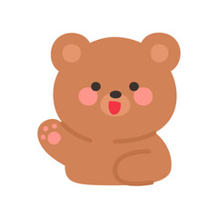Korean Style Bear Emoji Playful Expression with Open Mouth and Raised Paw
