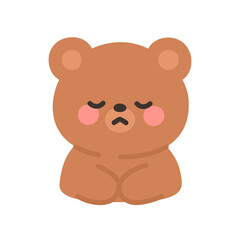 Korean Style Bear Emoji Sad Expression with Closed Eyes and Downturned Mouth