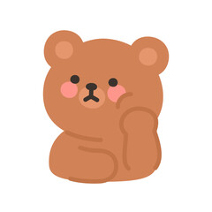 Korean Style Cartoon Bear Emoji Resting Cheek on Paw with Downturned Mouth Vector Illustration