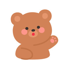 Obraz premium Korean Style Bear Emoji Waving Hand Friendly Greeting