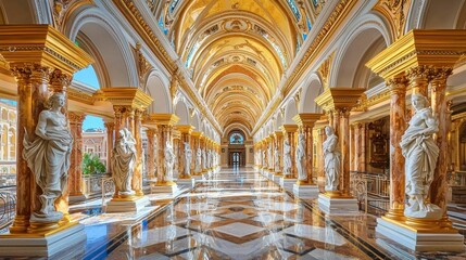 Fototapeta premium Stunning Architectural Interior of Grand Hall with Statues and Pillars