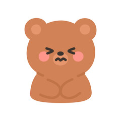 Korean Style Bear Emoji with Scrunched Face and Blushing Cheeks Vector Illustration