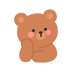 Korean Style Bear Emoji with Hand on Cheek Thinking Pose