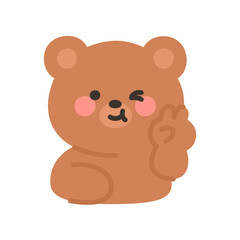 Korean Style Bear Emoji Showing Peace Sign with Raised Hand