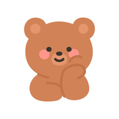 Korean Style Bear Emoji Smiling with One Hand on Cheek Shy Expression