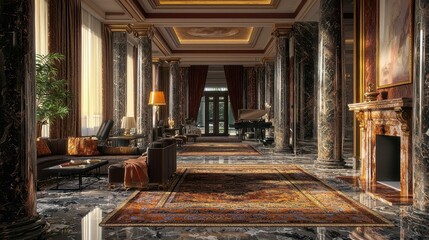 Fototapeta premium Elegant and Spacious Luxury Living Room with Marble Finishes