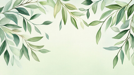 Fototapeta premium watercolor illustration of green willow leaves