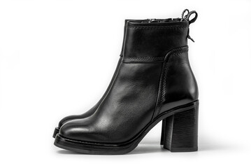 Female elegant high heeled leather ankle boots. Isolated on a white background with clipping path included
