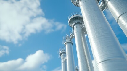 Naklejka premium Industrial plant pipes against blue sky