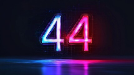 Glowing Neon Number 44 In Blue And Pink On Dark Background, Digital Art, 3D Rendering.