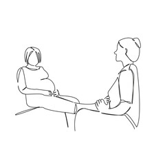 One continuous single drawing line art flat doodle pregnant woman, foot massage, masseur, relaxation, care. Isolated image hand draw contour on a white background, hand drawn, not AI