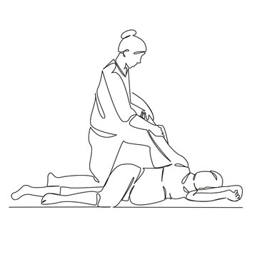 recommend clip art: One continuous single drawing line art flat doodle pregnant woman, massage, relaxation, massage therapist, osteopath, preparation for childbirth. Isolated image hand draw contour on a white background
