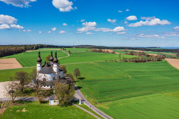 Aerial view of the Holy Trinity pilgrimage chapel near Münchenreuth in the Upper Palatinate