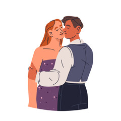 Man and woman couple kissing. Vector people pair. Lover unity and connection, romantic and passionate relationship. Wedding and marriage sign. Bonding and loving togetherness, intimacy. Caring emotion