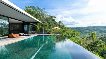 Fototapeta premium Luxurious Modern Villa with Infinity Pool Overlooking Lush Landscape