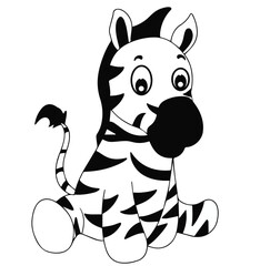 Cute cartoon hand drawn vector funny baby zebra icon silhouette.