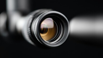 Camera lens closeup, dark background, photography, website banner
