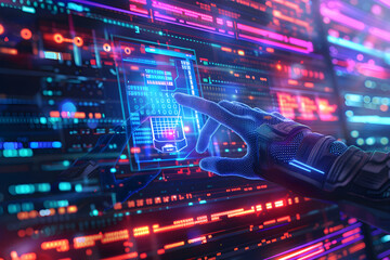 Fototapeta premium Futuristic Concept of Virtual Banking with Holograph Interface and Cybersecurity