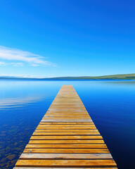 Obraz premium scenic pier extending into calm lake under clear blue sky