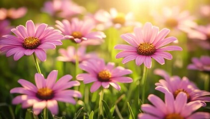 Obraz premium Pink Flowers in a Summer Meadow: A Vibrant Display of Nature's Beauty