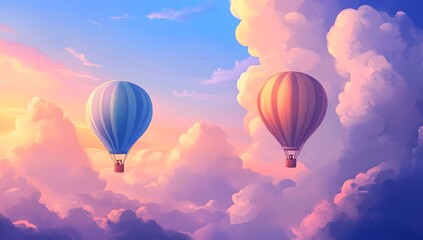 Fototapeta premium Colorful Hot Air Balloons Flying in the Sky with Cloudy Background