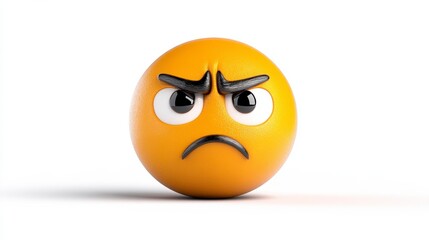 Fototapeta premium Cartoon Orange Sphere with Angry Expression and Furrowed Brow