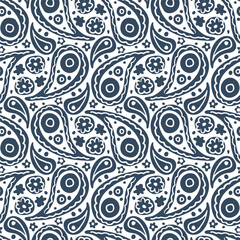 Black and white seamless pattern with Paisley print in a retro style. Vector illustration