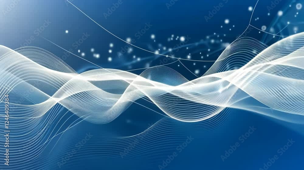 Poster dynamic patterns of light and movement flow across a blue backdrop, creating an entrancing display o