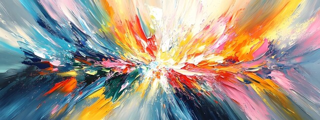 Obraz premium Abstract expressionist painting of chaotic splashes and strokes in bright colors 