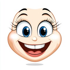 Smiling Cartoon Face with Big Blue Eyes and Playful Expression
