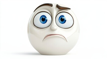 Sad cartoon character with big blue eyes and expressive eyebrows