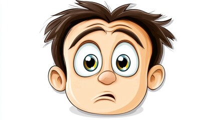 Cartoon Face of a Surprised Boy with Big Eyes and Messy Hair