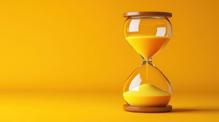 Hourglass, flowing sand, bright orange background, concept image for time management
