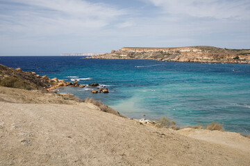 Ghajn Tuffieha Bay on Malta top panoramic view