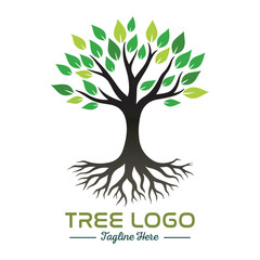Beautiful green tree silhouette and vector design, minimalist business logo for tree icon on white background.