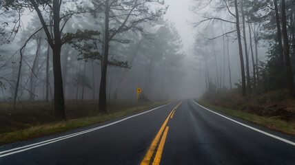Fototapeta premium road through the fog, ai generated