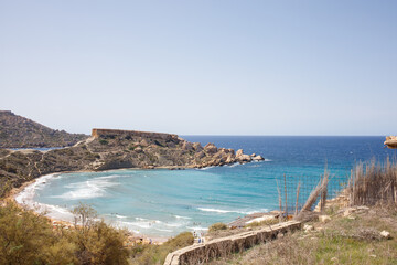 Riviera public beach on Malta panoramic view