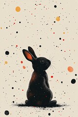Minimalist Easter Rabbit Surrounded by Colorful Dots in Simple Design