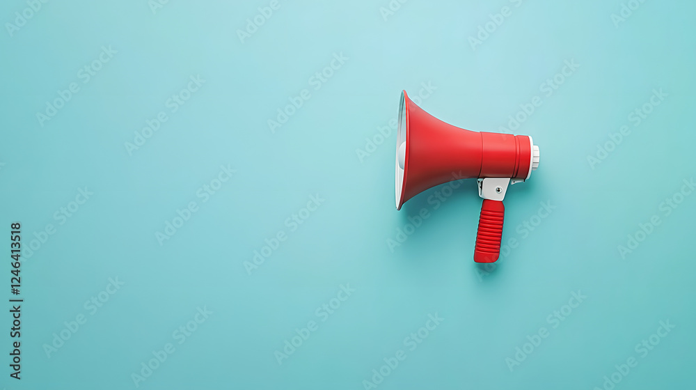Fototapete a megaphone on a blue background, in a flat lay style. web banner with copy space for text