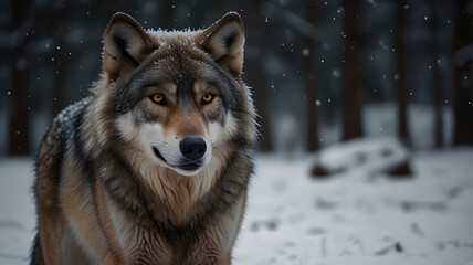 gray wolf in snow, ai generated