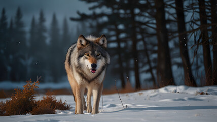 Naklejka premium gray wolf in snow, ai generated