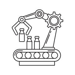 Production Process with Automation System Robotic Arm Line Icon