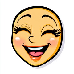 Happy Smile Icon with Closed Eyes and Thick Eyelashes in Yellow Color