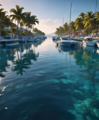 Obraz premium Soft blue water surface with calm marina reflection, oceanic hues, soothing colors, serene atmosphere
